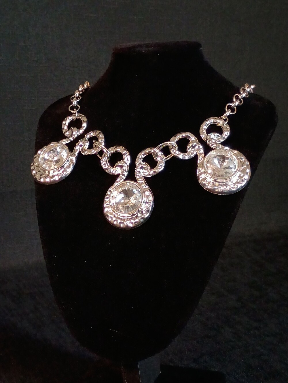 Elegant Silver Tone w Rhinestones Drop Chain Necklace Dana Hiley